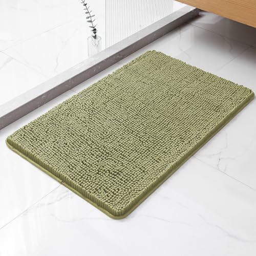Chenille Bathroom Rug 20"x32" Sage Green, Non-Slip Plush Bath Mat by Kildoss
