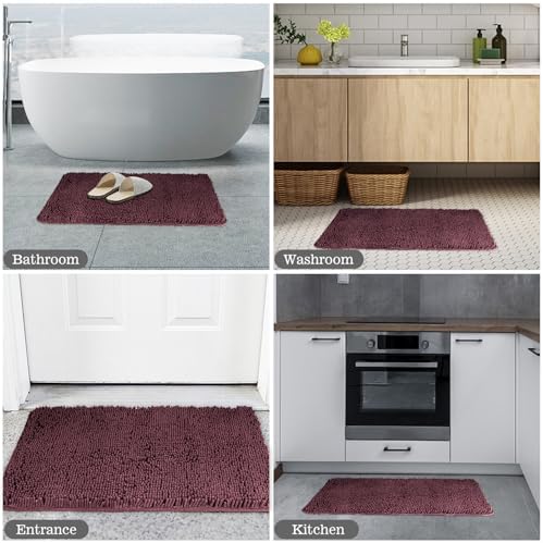 Yeaban Chenille Burgundy Bathroom Rug 24"x36", Non-Slip Rubber Backing - Image 5