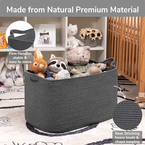 Goodpick 85L Large Woven Rope Blanket Basket, Dark Gray - Image 6