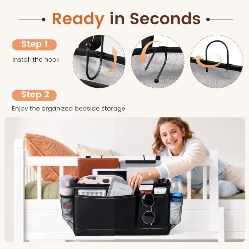 Fab totes Bedside Caddy for Dorm Bed, Bedside Storage Bag Hanging Organizer - Image 5