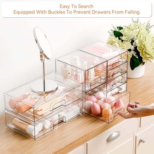 Yieach 8 Pack Clear Stackable Storage Drawers, Acrylic Drawer Organizer - Image 4