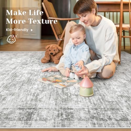 6x9 Area Rugs for Living Room: Washable Vintage Floral Rug Low Pile Non-Slip - Image 3