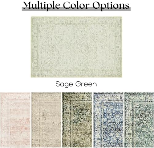 Sage Green 2x6 Runner Rug for Bathroom Washable Vintage Boho Floral Rugs - Image 6