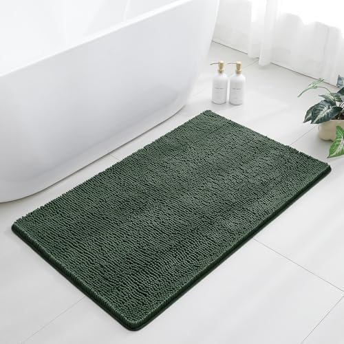 Chenille Bathroom Rug 30"x50" Hunter Green, Large Plush Bath Mat by Kildoss