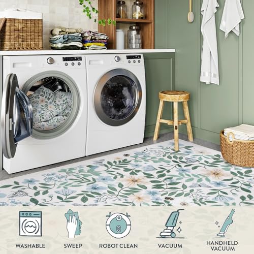 Lahome 5x7 Light Blue Rugs for Girls Bedroom, Boho Washable Floral Rug - Image 5