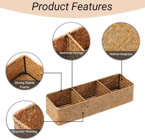 Nonam 3-Section Seagrass Tea Bag Organizer, Wicker divided basket - Image 7