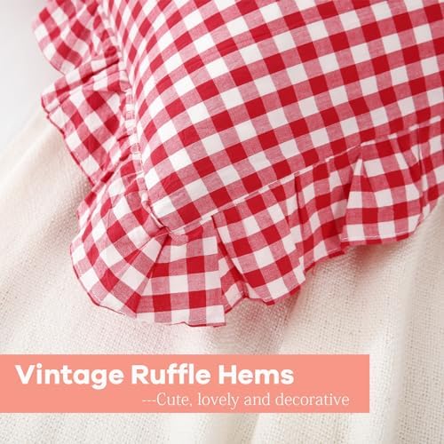 2 Pack Red White Gingham Euro Shams Pillow Covers 26''x26'' - Image 5