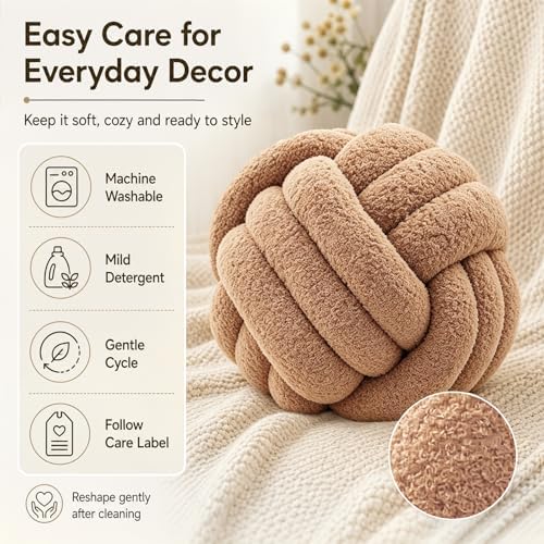 Petrella Khaki Knot Pillow Ball, 11 Inch Round Decorative Pillow - Image 5