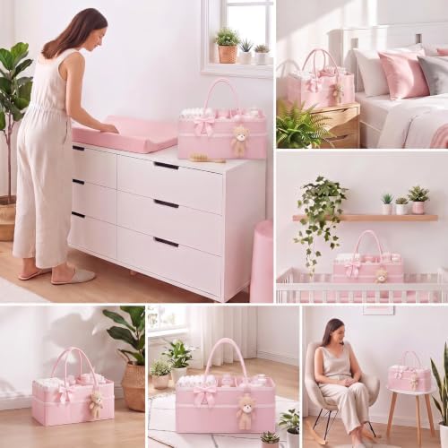 Pink Bow Diaper Caddy Organizer - Image 5