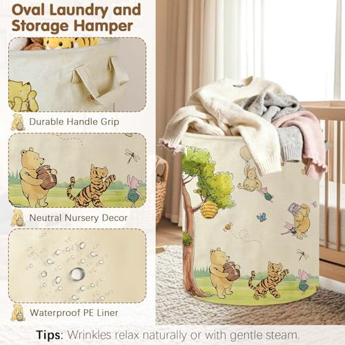 Oval Neutral Classic Winnie Bear Baby Laundry Basket Hamper - Image 7