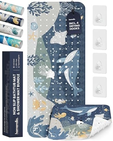 homerella Shower Mat Non Slip Anti Mold 21x21 & Bathtub Mat Non Slip 35x16 by Homerella