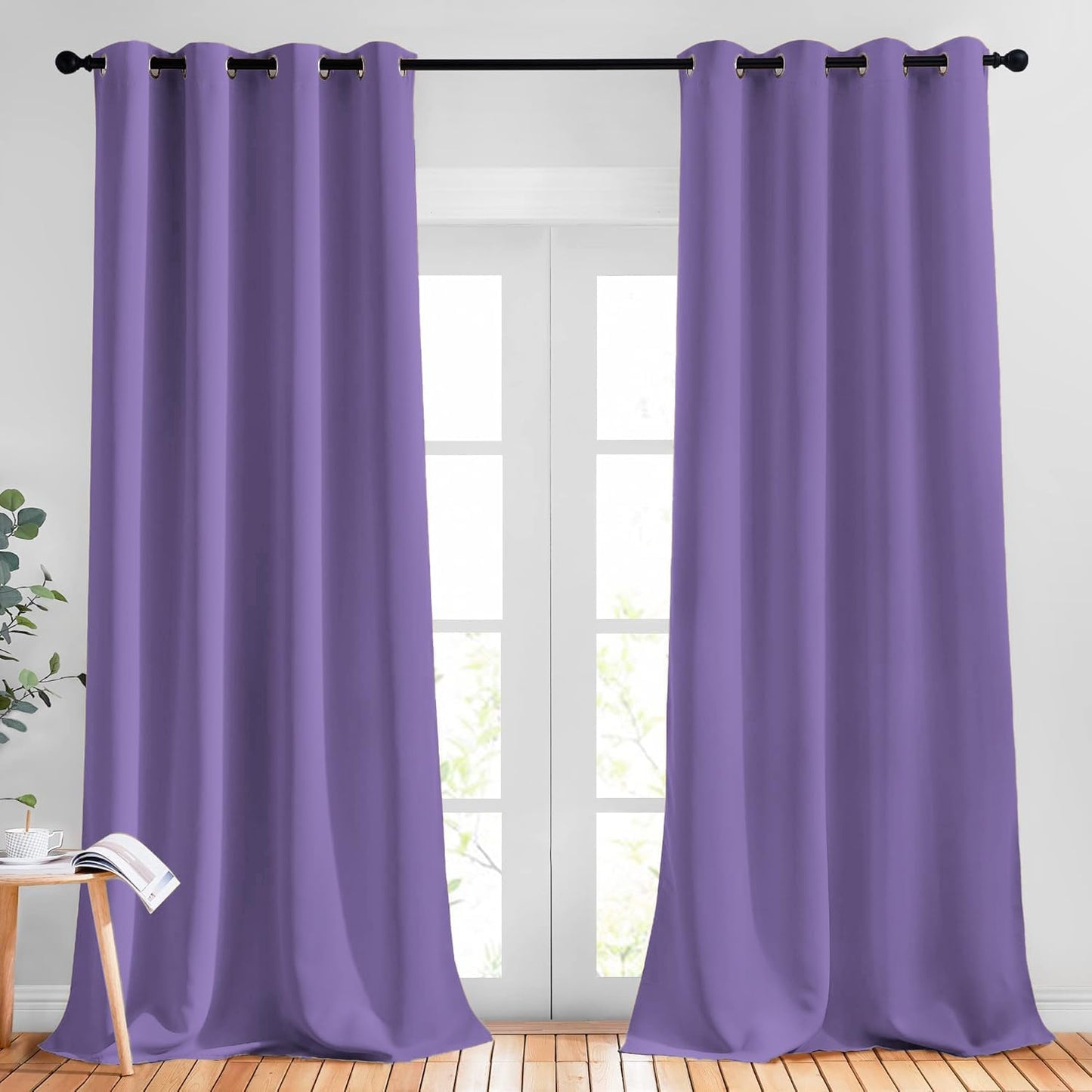NICETOWN Living Room Blackout Curtains - Window Treatment Thermal Insulated Solid Grommet Blackout Panels/Drapes for Nursery (Lilac Purple, Set of 2 Panels, 52 by 95 Inch)