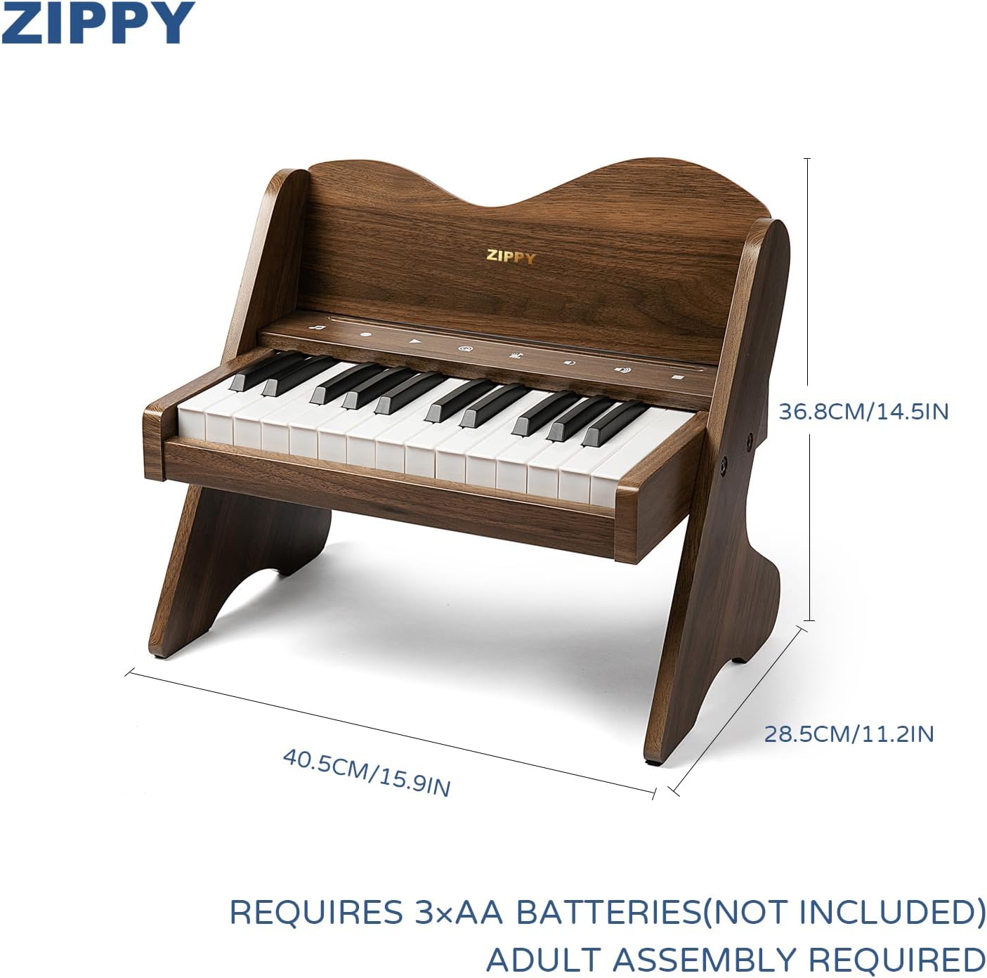 ZIPPY Kids Piano Keyboard, 25 Keys Digital Piano for Kids, Touch Sensitive Control Panel, Volume Adjustable, Mini Music Educational Instrument Toy, Wood Piano for Toddlers Girls Boys (Walnut)
