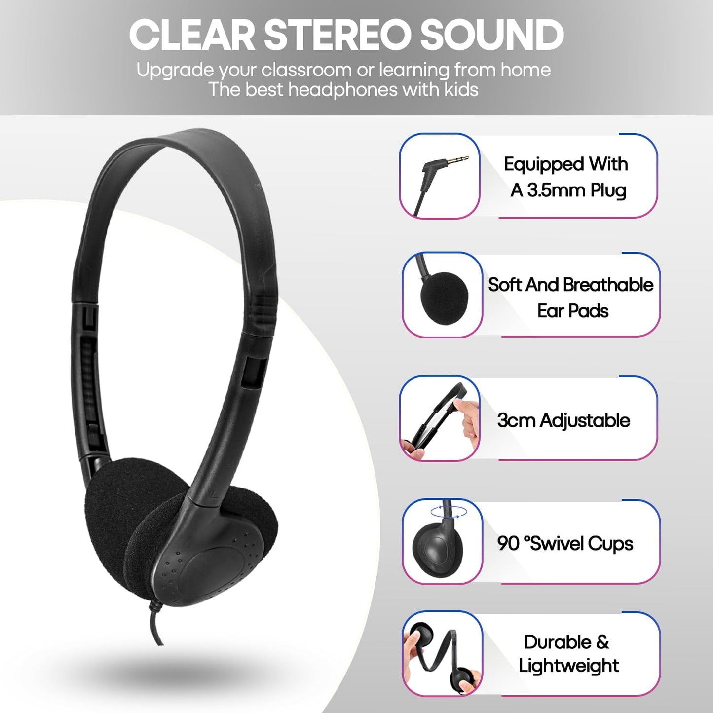 Kids Headphones Bulk 30 Pack for School Classroom Students Children Toddler Boys Girls Teen Adults