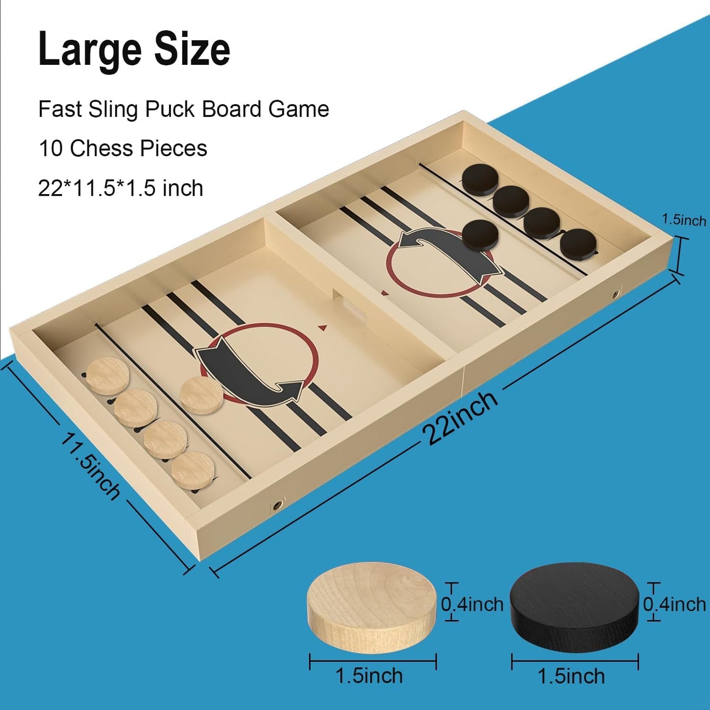 Large Sling Puck Game,Plastic Family Indoor Table Board Game for 2-4 Players,Fast Paced Super Winner Sling Hockey Board Games & Rapid Slingshot Battle Table,Christmas Stuffer Idea for 7 Age