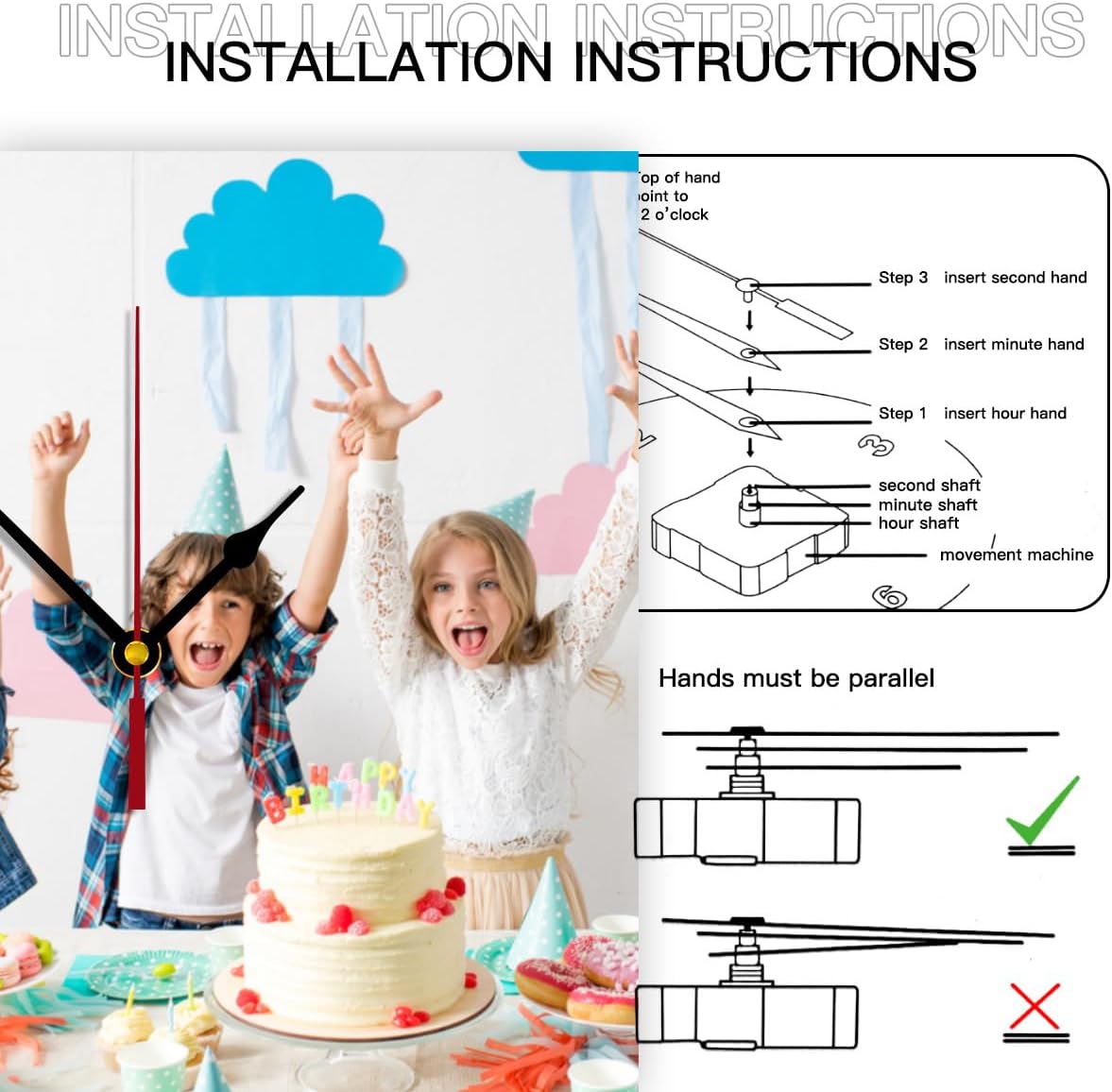 Generic Custom Clocks for Walls Personalized Clocks with Photo Text Logo Customized Round Clock for Birthday Wedding Present Family Friends Gifts, 12inch-30cm