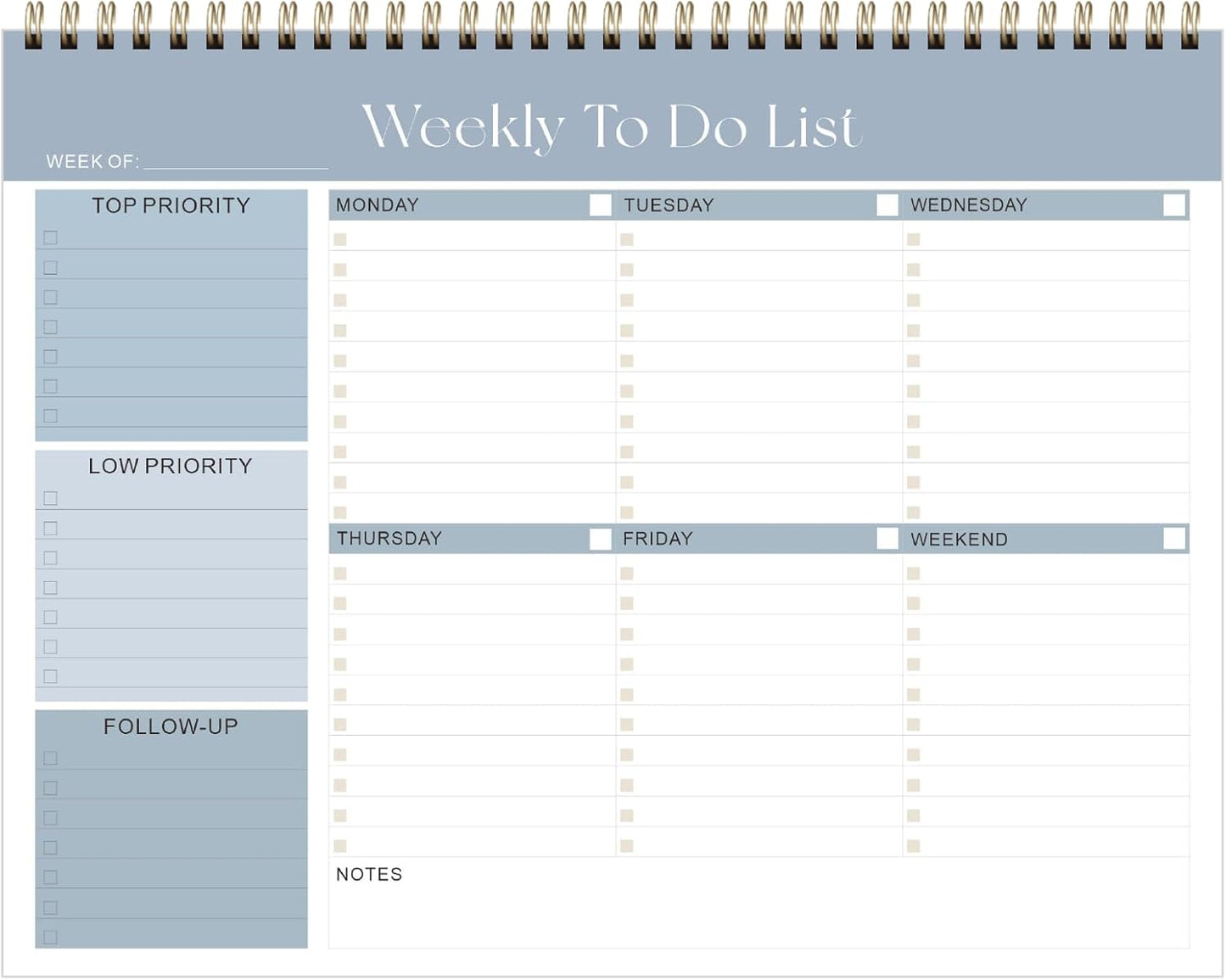 Weekly To Do List Notepad, Undated Planner with 52 Sheets (8.5''x11''), Desk Weekly Planner for Women & Man, Home School & Work (B-Blue)