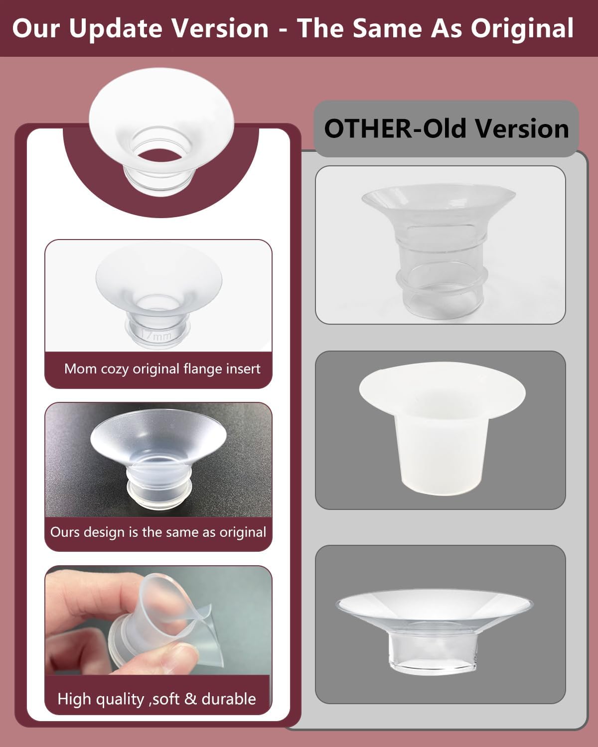 4Pcs Flange Insert 17mm Compatible with Momcozy M5/M9/M6/V2 Pro/V2 pro/S12 Pro/S9 Pro/Spectra/Medela/eufy/Elvie/Lansinoh/Paruu P10 Breast Pump,and Most 24mm Shields