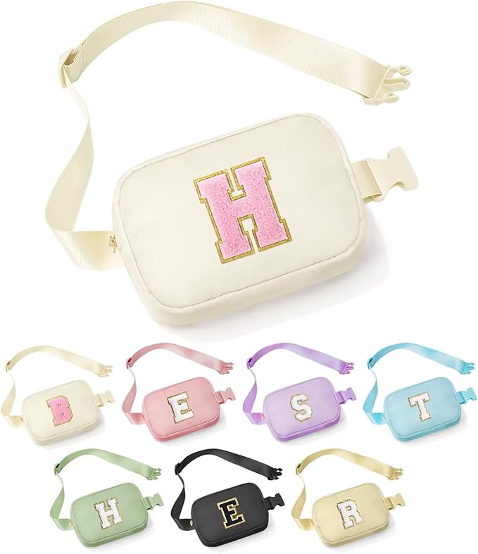 YOOLIFE Customized Gifts for Women, Gifts for Mom, Birthday Gifts for Mom from Daughter or Son, Mom Birthday Gifts, Beige Initial Crossbody Bag Belt Bag H