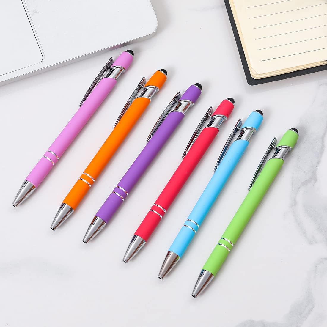 Ballpoint Pen with Stylus Tip, Soft Touch Click Metal Pen, 1.0mm Medium Point, Black Ink, 12 Count(Peach)