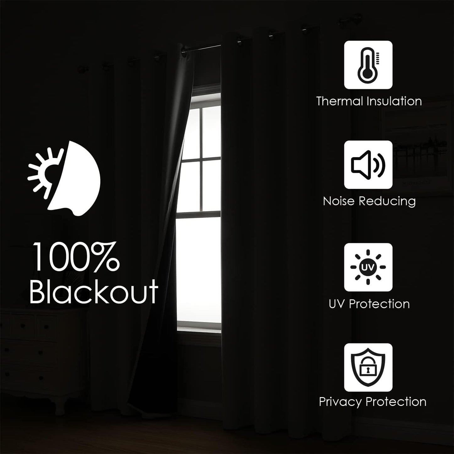 ChrisDowa 100% Blackout Curtains 90 inch Long for Bedroom with Black Liner, 2 Thick Layers Total Blackout Thermal Insulated Grommet Long Window Curtains 2 Panels Set (Brown, 52 x 90 Inch)