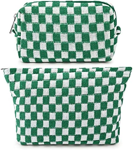 SOIDRAM 2 Pieces Makeup Bag Large Checkered Cosmetic Bag Capacity Canvas Mix by SOIDRAM