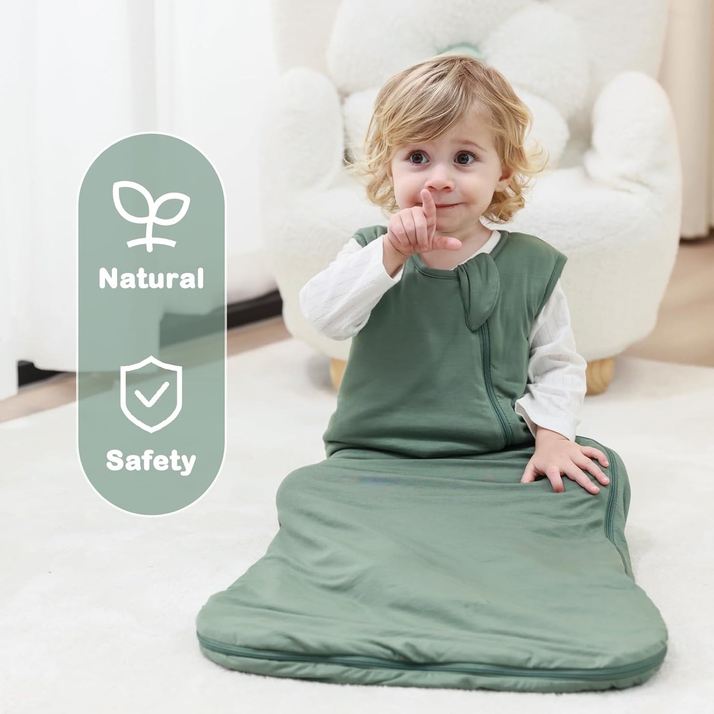 Mosebears Unisex Baby Sleep Sack 1.0 TOG, Supersoft Rayon Made from Bamboo Wearable Blanket with 2-Way Zipper (Dark Green,6-18 Months)