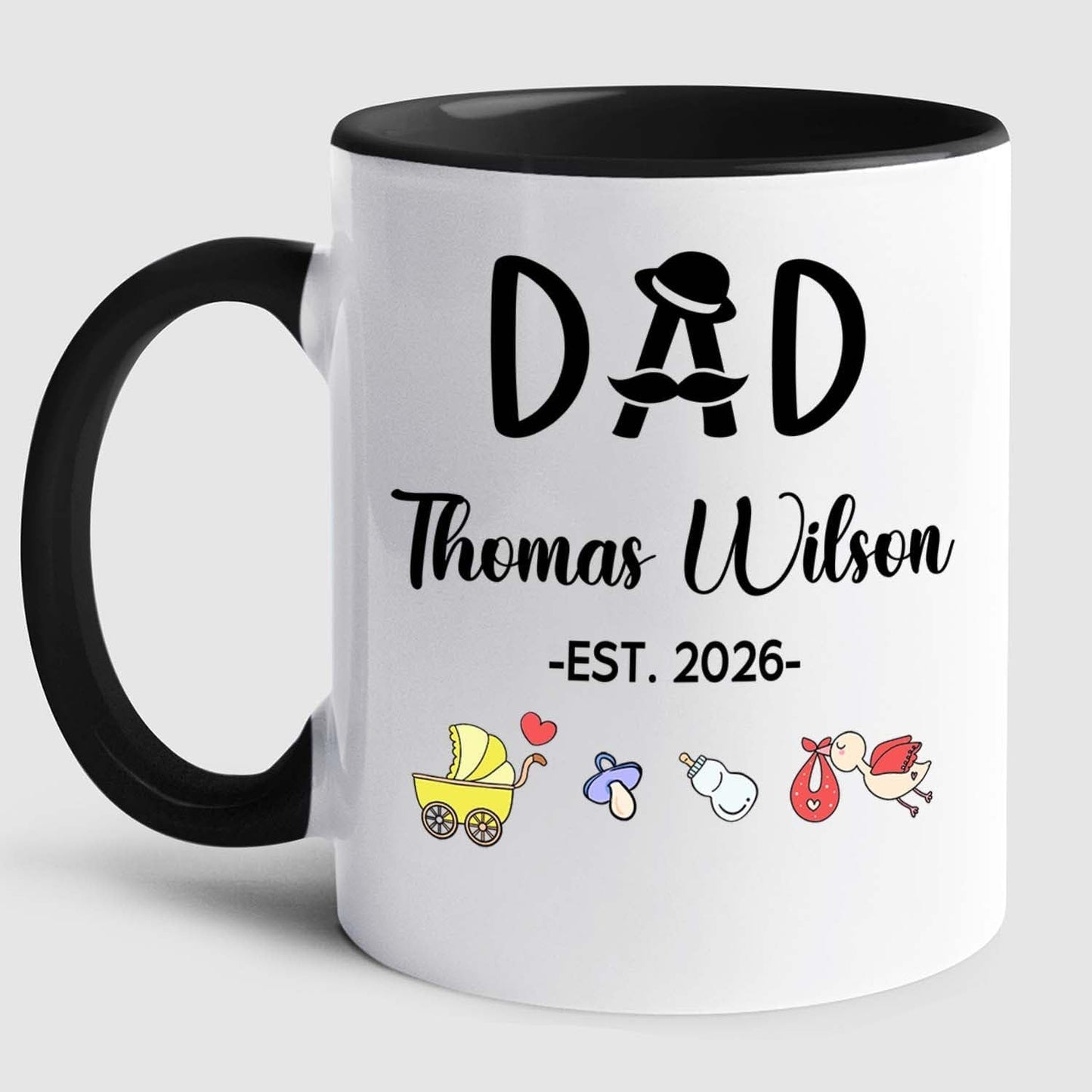 Dad EST 2026 Coffee Mug Gift For First Time Dad or Soon To Be Father, Customized Best Daddy Ever Accent Cup Gift For New Papa Father Grandfather, Personalized Year Name Papa White Ceramic Mug 11 15Oz