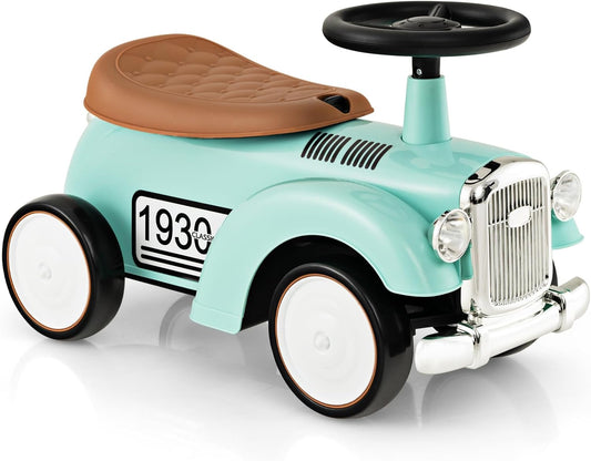 HONEY JOY Ride On Push Car, Outdoor Toddler Riding Toys w/Steering Wheel, Horn & Storage, Foot-to-Floor Sliding Car, No Batteries, Retro Baby Ride On Toys for Boys and Girls (Green)