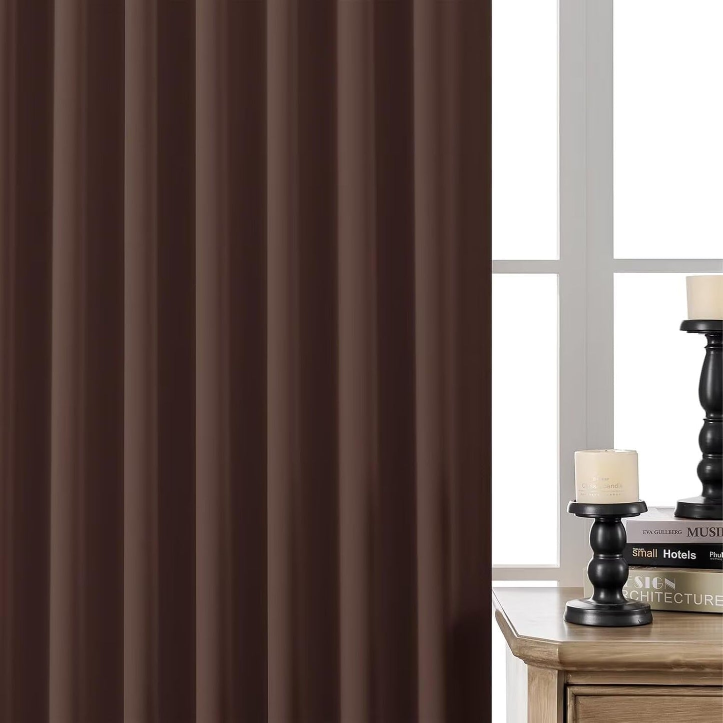 Joydeco White Blackout Curtains 96 Inches Long for Bedroom, Thermal Insulated Black Out Curtains 2 Panels Set, Room Darkening Drapes for Living Room Window (W52 x L96 Inch, Chocolate)