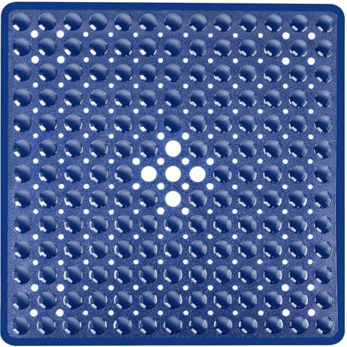 Square Shower Mat Bathtub Tub Bath Mat Non Slip Navy Blue 21"x21" by NaolotureHome