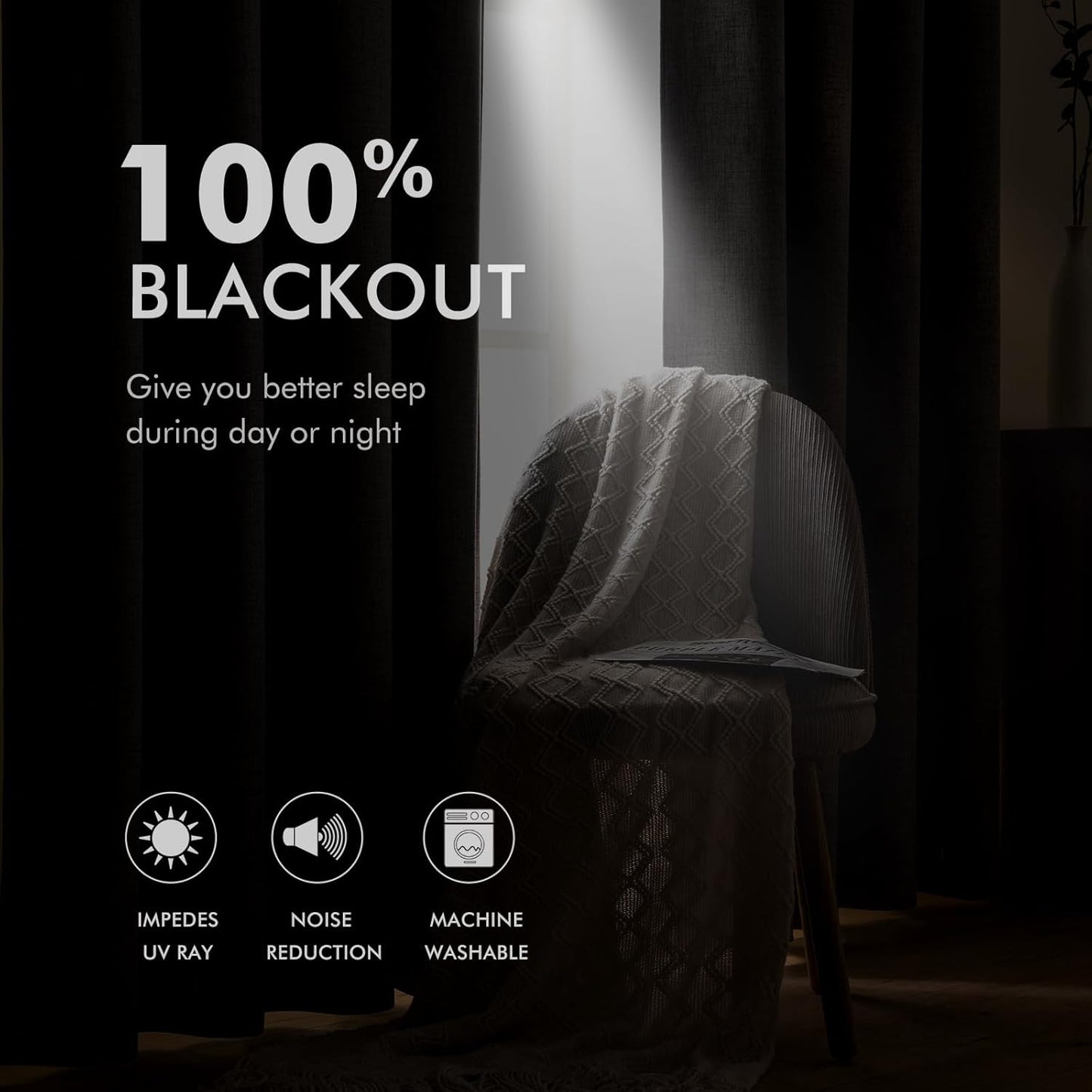 MIULEE 100% Blackout Linen Textured Curtains for Bedroom Solid Thermal Insulated Ivory Grommet Room Darkening Curtains & Drapes Luxury Decor for Living Room Nursery 62 x 90 Inch (2 Panels)