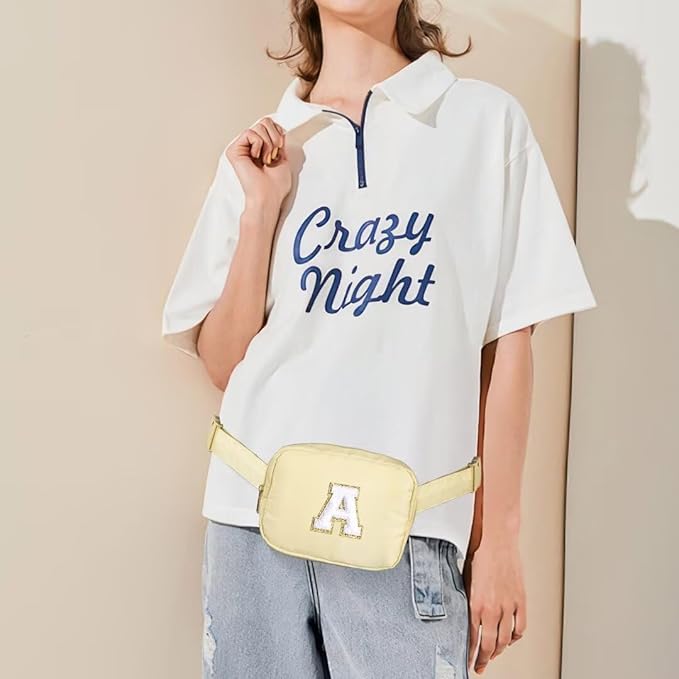 YOOLIFE Initial Belt Bag - Khaki Monogrammed Fanny Pack for Everywhere