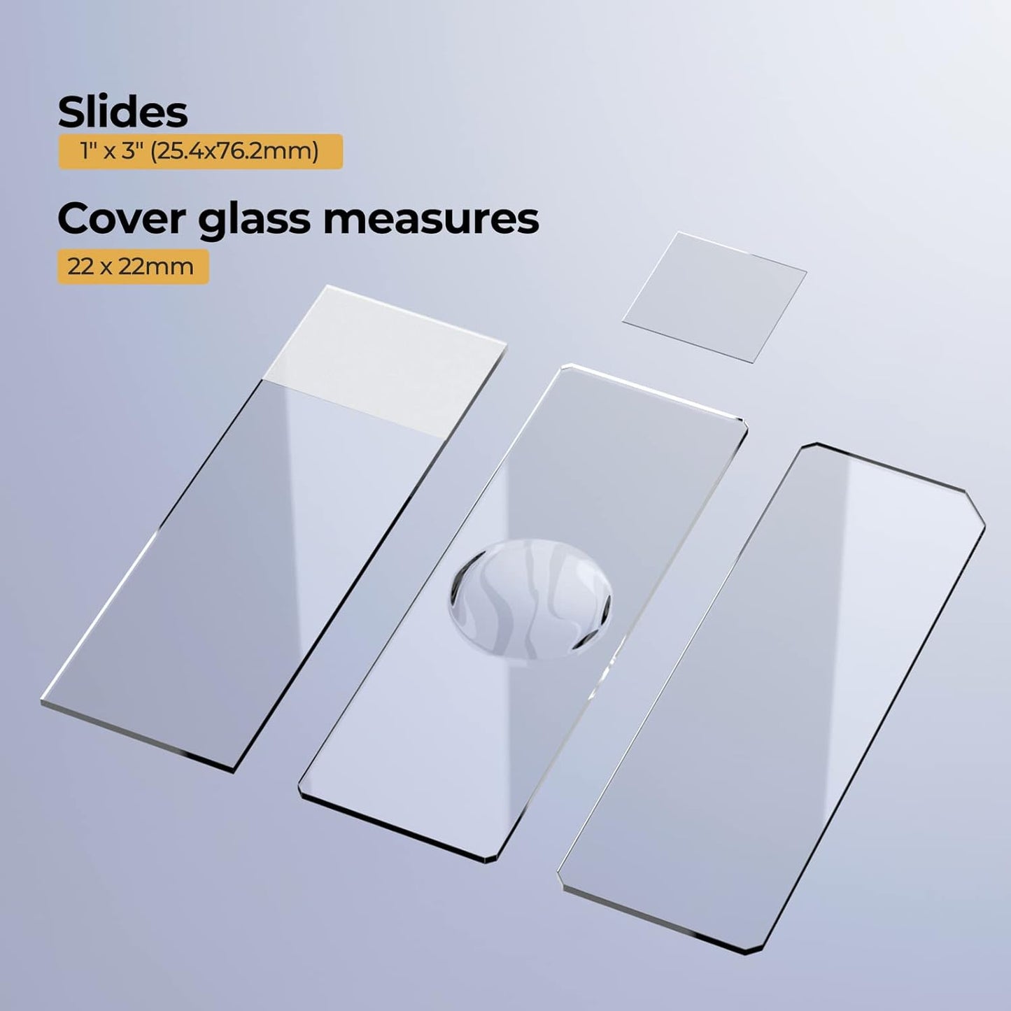 Rounded Edge Microscope Slides Kit, 50 Pcs Pre-Cleaned Blank Microscope Slides and 100 Pcs 22x22mm Square Coverslips Cover Glass for Monocular Binocular Trinocular Microscopes