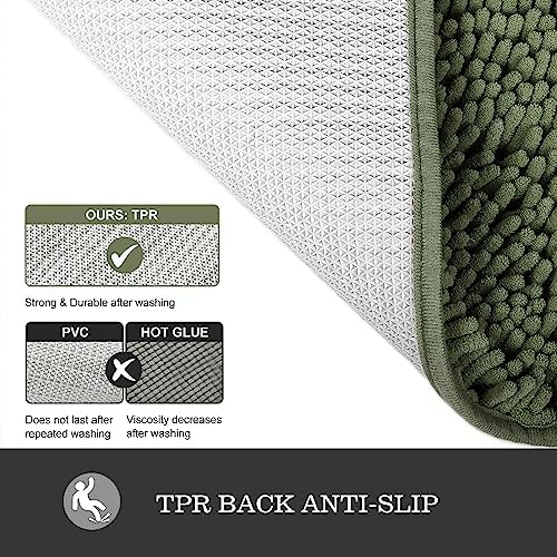 Yeaban Chenille Olive Green Bathroom Rug 36"x60", Non-Slip Rubber Backing - Image 3