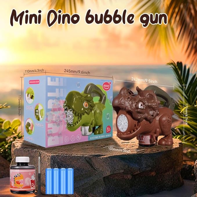 Dinosaur Bubble Machine with Colorful Lighting for Kids Automatic Handheld Dinosaur Bubble Toy 20000+ Big Bubbles Per Minute Bubbles Toy for Outdoor Parties Yard Fun Kids Gift Tyrannosaurus Brown