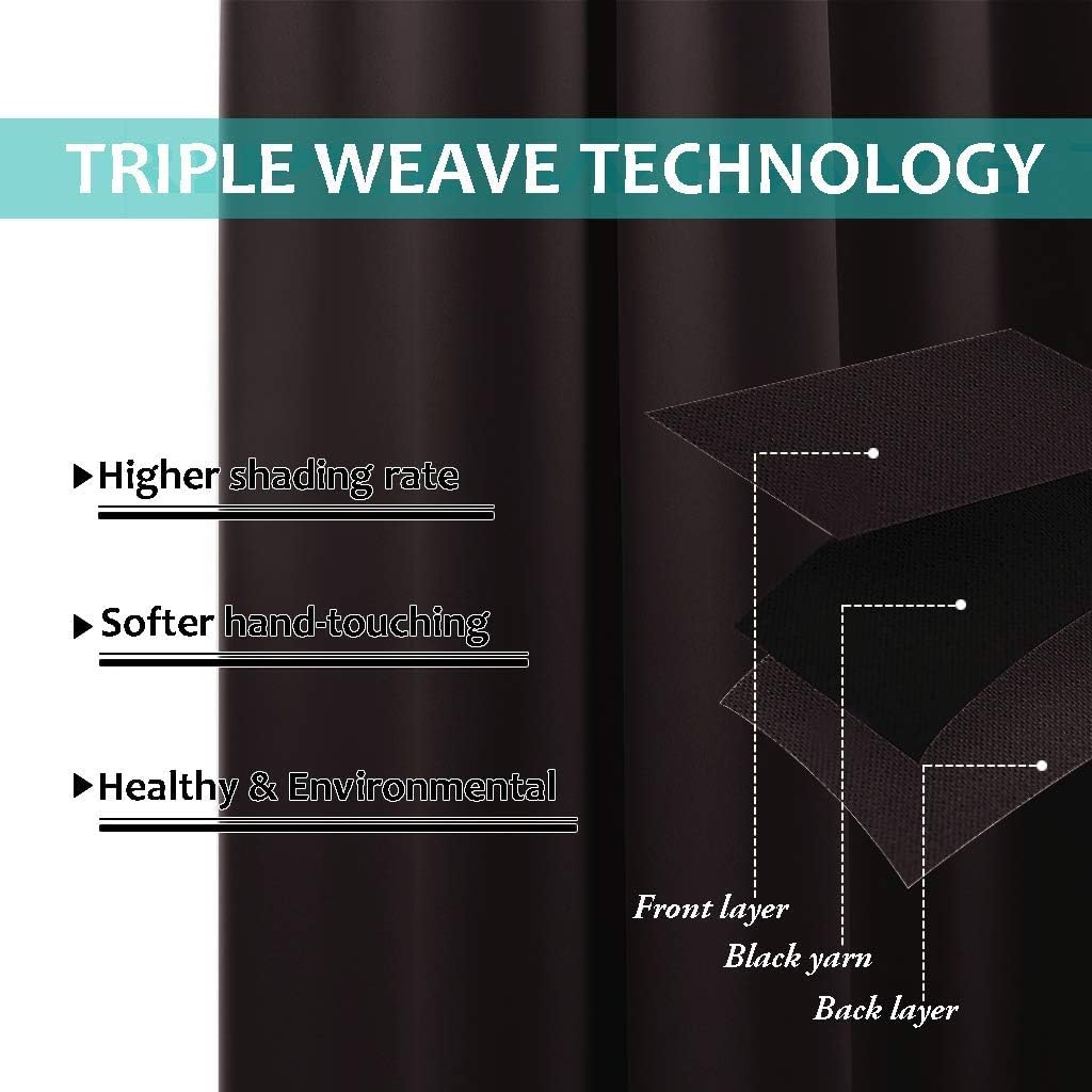 NICETOWN Blackout Curtains 80 inches Long, 2 Pieces, 42" Wide Each Panel, Brown, Full Light Blocking Drapes with Black Liner for Nursery, Thermal Insulated Draperies for Hall, Villa