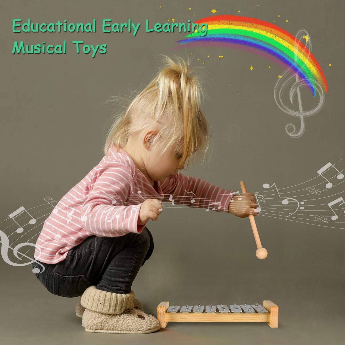 LOOIKOOS Toddler Musical Instruments, Eco Friendly Music Set for Kids Preschool Educational, Natural Wooden Percussion Instruments Musical Toys for Boys and Girls with Storage Bag