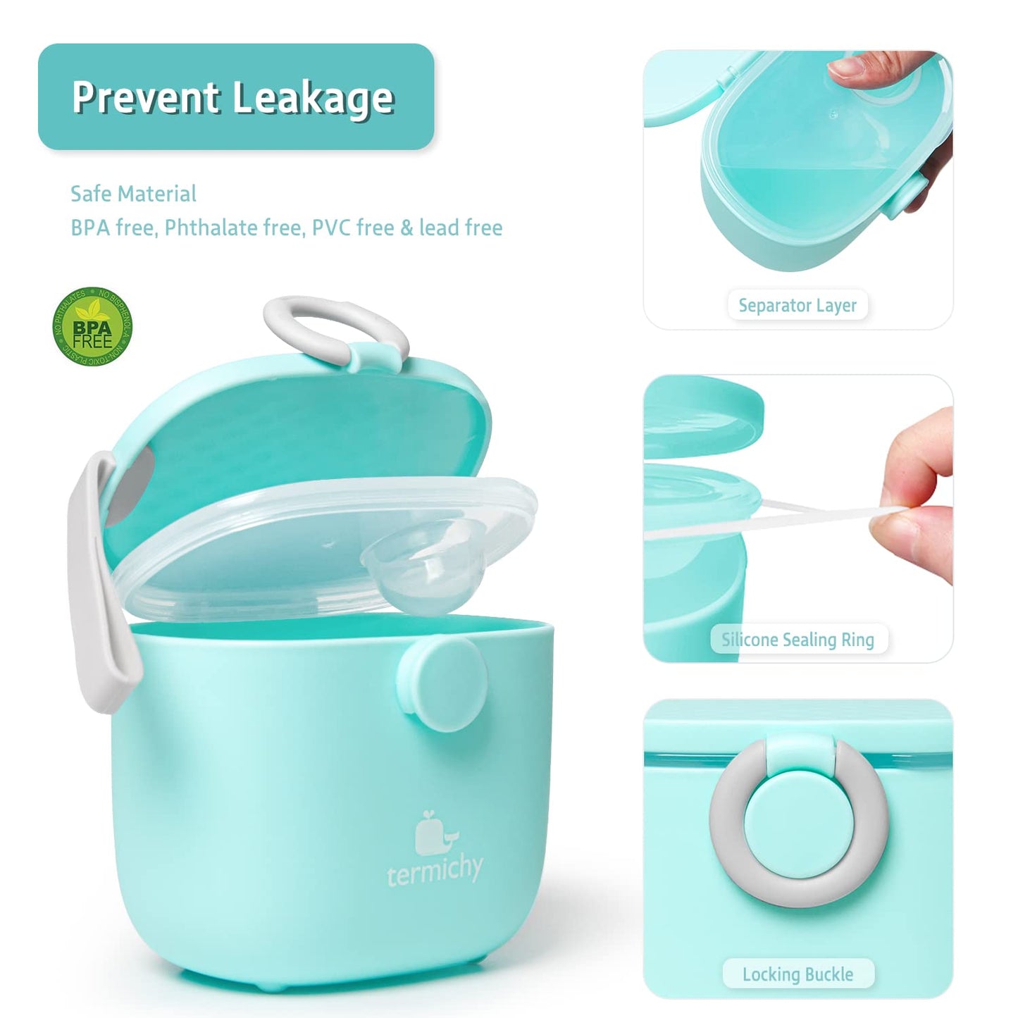 Termichy Baby Formula Dispenser, Portable Milk Powder Dispenser Container with Carry Handle and Scoop for Travel Outdoor Activities with Baby Infant, 8.8OZ, 0.55LB, 250g (Blue)