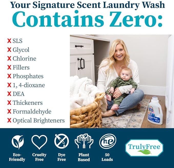 Natural Laundry Detergent for Sensitive Skin | Eco Friendly, Plant Based, Baby Clothes Safe | Clean & Easy Powder to Liquid, 6 Pack Refill Detergent, NO Jug | Signature Scent, 300 Loads