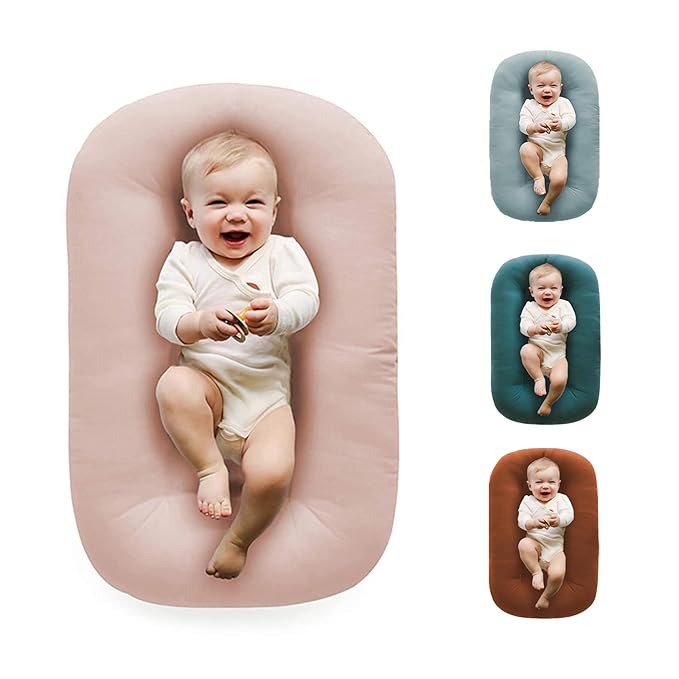 Baby Lounger for Newborns, Baby Nest & Floor Cushion, Soft Cotton, Portable Diaper Changing Pads for Boys & Girls 0-12 Months(Pink)