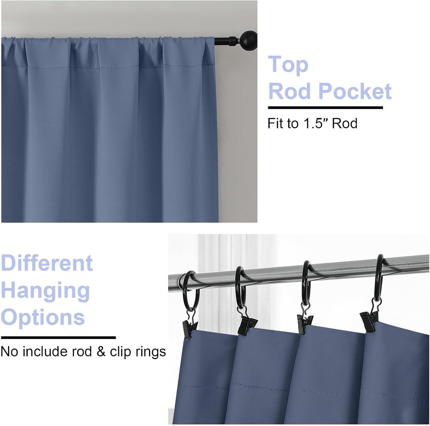 Simplebrand Ava Denim Blue Short Blackout Curtains for Bedroom 45 Inches Long 2 Panels Set, Solid Thermal Insulated, Energy Saving Window Treatment Curtains Blackout Drapes, W40 x L45 Inch, Denim Blue