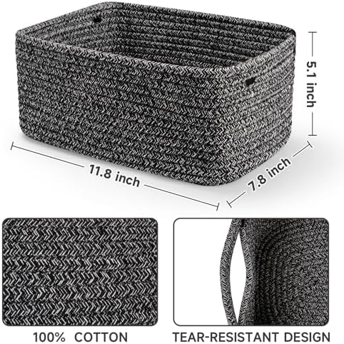 3 Pack Small Storage Baskets for Organizing, 11.8×7.8×5.1", Mixed Black - Image 2