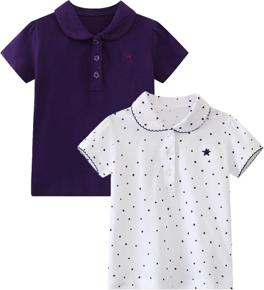 HILEELANG Girls' Tees Ruffle Short Sleeve T-Shirt Cotton Casual Graphic Summer Crewneck Tunic Tops