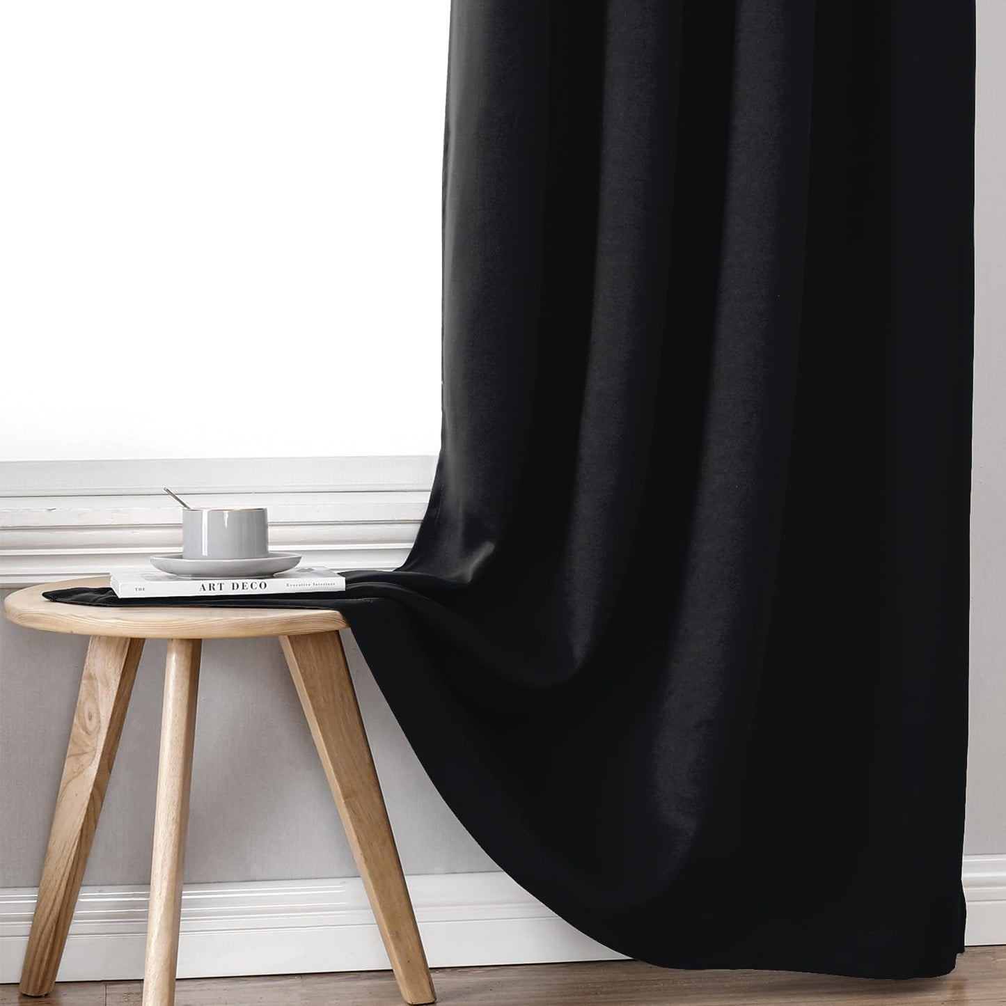 ChrisDowa 100% Blackout Curtains for Bedroom with Black Liner, 2 Thick Layers Total Blackout Thermal Insulated Grommet Small Window Curtains 2 Panels Set (Black, 42 x 54 Inch)
