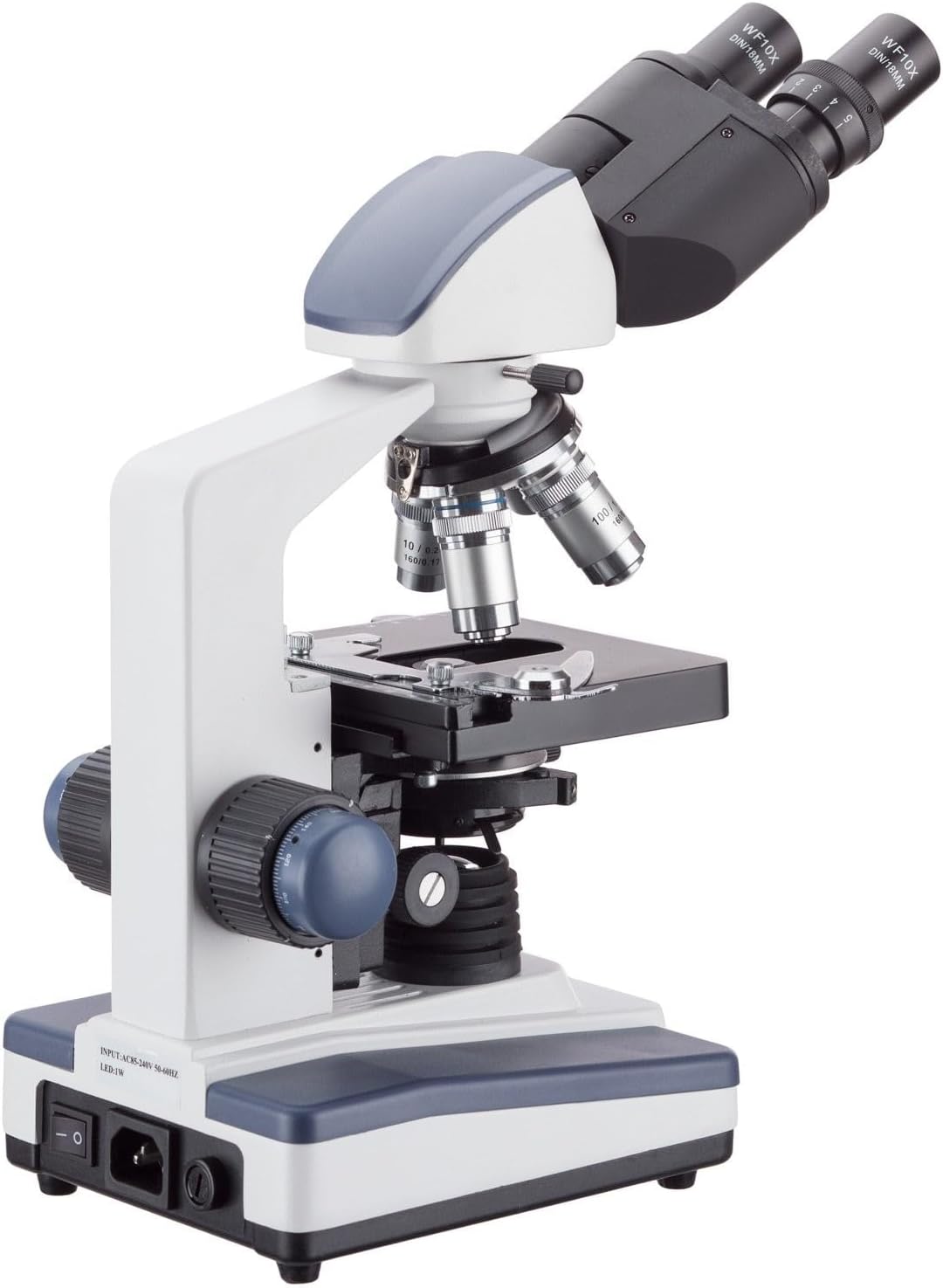 AmScope - 40X-2500X LED Lab Binocular Compound Microscope with 3D-Stage + 50pc Blank Slides + 100 Coverslips - B120C-50P100S