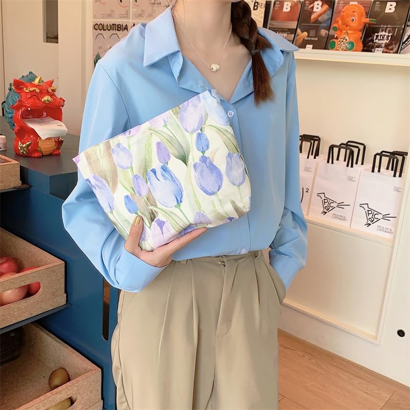 Flat Makeup Bag for Women, Zipper Cosmetic Pouch for Purse, Tulip Purple - Image 7