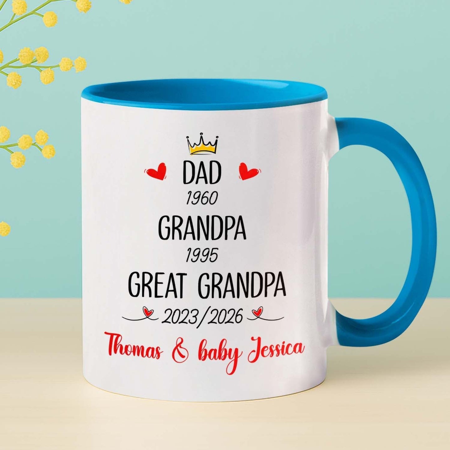 Dad Grandpa Great Grandpa EST 2026 Coffee Mug 11 15 Oz, Novelty Accent Ceramic Cup Gift For Pregnancy Announcement, Customized Choose Year & Name White Coffee Cup New Great-Grandfather Grandad Pawpaw