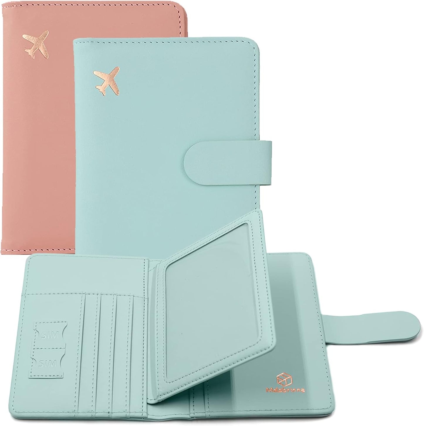 Melsbrinna Passport Holder,Passport Holder Card Slots,Cute Passport cover for Women/Men,Waterproof Rfid Blocking Travel Wallet (Pink Aqua green)