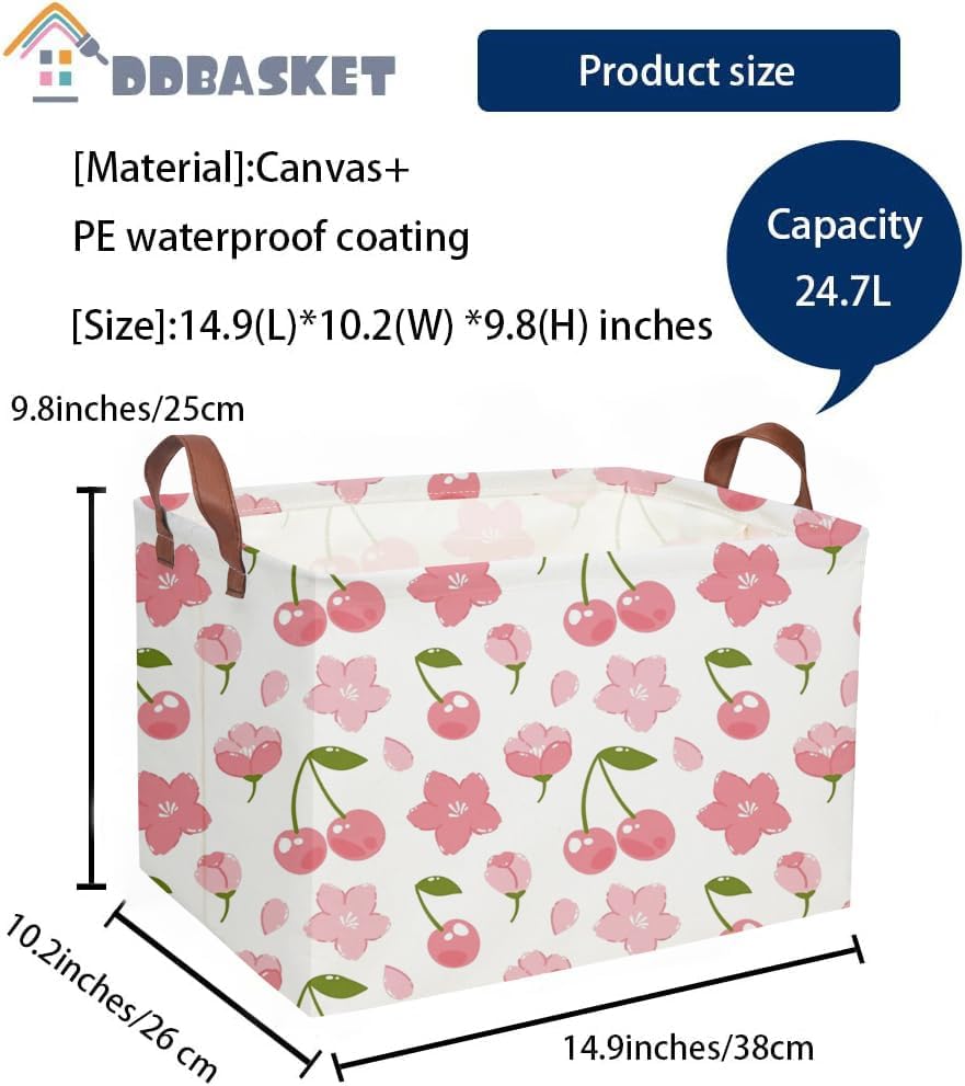 Rectangular Cherry Basket Girls Baskets Storage Bins Room Decor Cute Organizer - Image 2